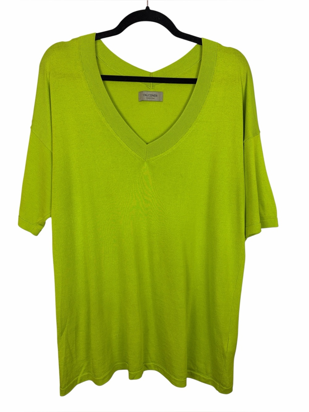 Falconeri Lime Green Silk Cotton V-Neck Knit Top Made in Italy Large